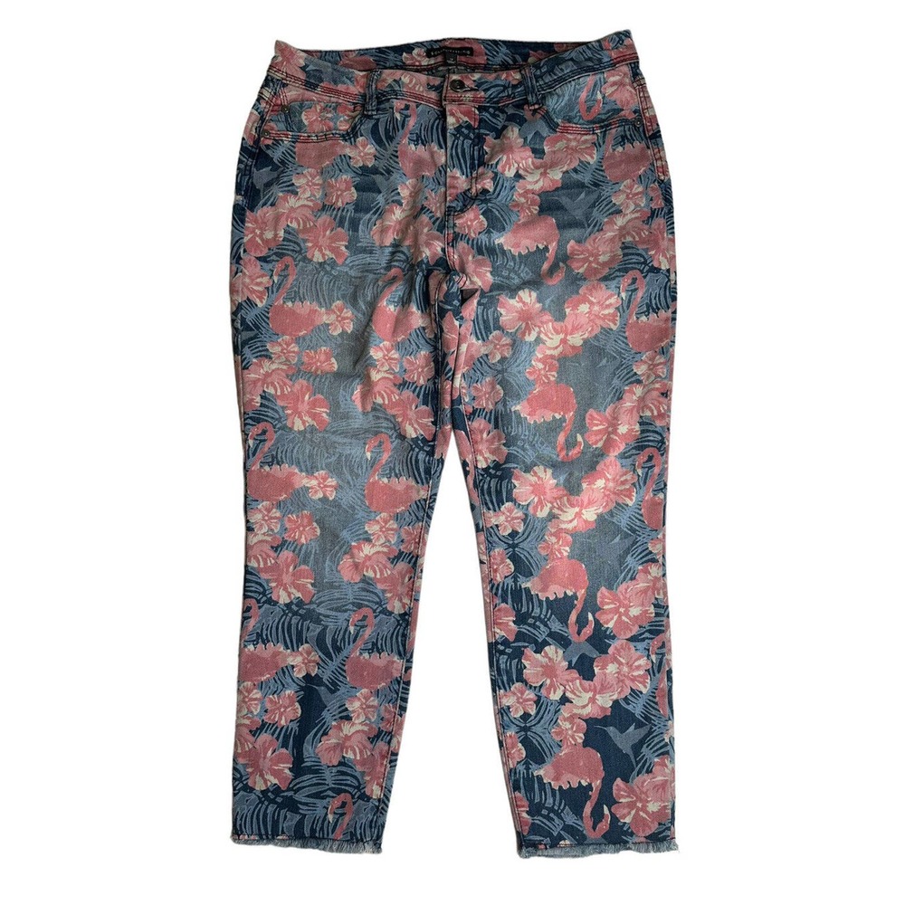 Signature‎ Studio Womens Cropped Skinny Jeans Raw Hem Blue Pink Flamingo Size 6